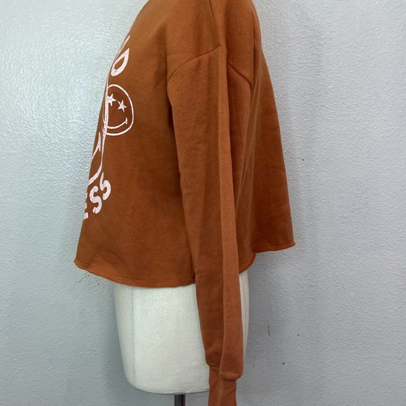 NWT Smiley World Spread Kindness Rust Ora Cropped Pullover Sweatshirt Size S - Picture 6 of 8